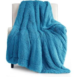 imageBedsure GentleSoft Fluffy Sherpa Fleece Faux Fur Blankets Queen Size for Bed Bedroom Decor Winter Thick Warm Full Queen Blankets Fuzzy Plush Soft Heavy Mink Tie Dye Grey Bedding Cozy Gifts 90x9017 Bright Blue