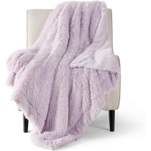 imageBedsure GentleSoft Fluffy Sherpa Fleece Faux Fur Blankets Queen Size for Bed Bedroom Decor Winter Thick Warm Full Queen Blankets Fuzzy Plush Soft Heavy Mink Tie Dye Grey Bedding Cozy Gifts 90x9012 Lavender