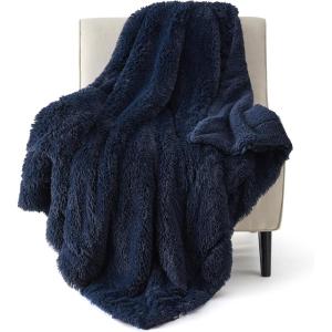 imageBedsure GentleSoft Fluffy Sherpa Fleece Faux Fur Blankets Queen Size for Bed Bedroom Decor Winter Thick Warm Full Queen Blankets Fuzzy Plush Soft Heavy Mink Tie Dye Grey Bedding Cozy Gifts 90x9015 Navy Blue