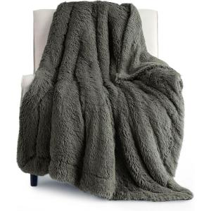 imageBedsure GentleSoft Fluffy Sherpa Fleece Faux Fur Blankets Queen Size for Bed Bedroom Decor Winter Thick Warm Full Queen Blankets Fuzzy Plush Soft Heavy Mink Tie Dye Grey Bedding Cozy Gifts 90x9019 Olive Green