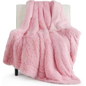imageBedsure GentleSoft Fluffy Sherpa Fleece Faux Fur Blankets Queen Size for Bed Bedroom Decor Winter Thick Warm Full Queen Blankets Fuzzy Plush Soft Heavy Mink Tie Dye Grey Bedding Cozy Gifts 90x9003 Pink