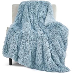 imageBedsure GentleSoft Fluffy Sherpa Fleece Faux Fur Blankets Queen Size for Bed Bedroom Decor Winter Thick Warm Full Queen Blankets Fuzzy Plush Soft Heavy Mink Tie Dye Grey Bedding Cozy Gifts 90x9014 Blue