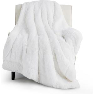 imageBedsure GentleSoft Fluffy Sherpa Fleece Faux Fur Blankets Queen Size for Bed Bedroom Decor Winter Thick Warm Full Queen Blankets Fuzzy Plush Soft Heavy Mink Tie Dye Grey Bedding Cozy Gifts 90x9008 White