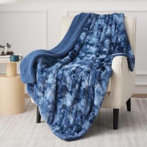 imageBedsure GentleSoft Sherpa Fluffy Blanket Queen Size for Bed  Fleece Warm and Cozy for Women Gift Plush ampamp Fuzzy Faux Fur Blanket for Couch Sofa and Decor Tie Dye Design Grey 90x90 Inches07  Indigo
