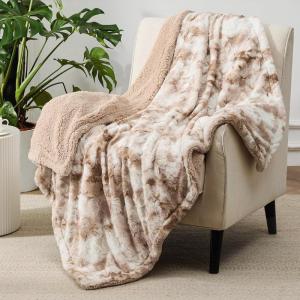 imageBedsure GentleSoft Sherpa Fluffy Blanket Queen Size for Bed  Fleece Warm and Cozy for Women Gift Plush ampamp Fuzzy Faux Fur Blanket for Couch Sofa and Decor Tie Dye Design Grey 90x90 Inches02  Beige