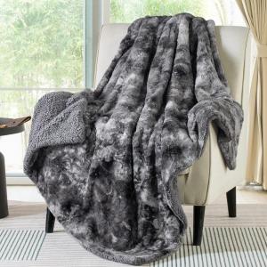 imageBedsure GentleSoft Sherpa Fluffy Blanket Queen Size for Bed  Fleece Warm and Cozy for Women Gift Plush ampamp Fuzzy Faux Fur Blanket for Couch Sofa and Decor Tie Dye Design Grey 90x90 Inches01  Grey