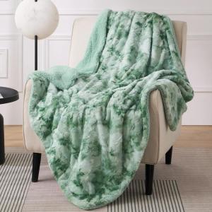 imageBedsure GentleSoft Sherpa Fluffy Blanket Queen Size for Bed  Fleece Warm and Cozy for Women Gift Plush ampamp Fuzzy Faux Fur Blanket for Couch Sofa and Decor Tie Dye Design Grey 90x90 Inches05  Sage Green