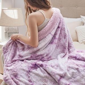 imageBedsure GentleSoft Sherpa Fluffy Blanket Queen Size for Bed  Fleece Warm and Cozy for Women Gift Plush ampamp Fuzzy Faux Fur Blanket for Couch Sofa and Decor Tie Dye Design Grey 90x90 Inches06  Light Purple