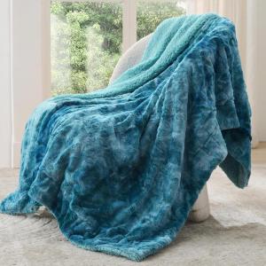 imageBedsure GentleSoft Sherpa Fluffy Blanket Queen Size for Bed  Fleece Warm and Cozy for Women Gift Plush ampamp Fuzzy Faux Fur Blanket for Couch Sofa and Decor Tie Dye Design Grey 90x90 Inches00  Teal
