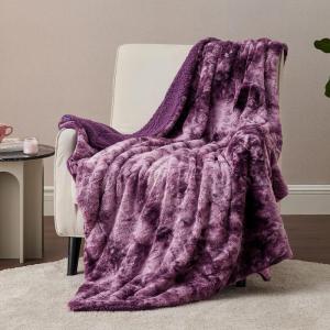 imageBedsure GentleSoft Sherpa Fluffy Blanket Queen Size for Bed  Fleece Warm and Cozy for Women Gift Plush ampamp Fuzzy Faux Fur Blanket for Couch Sofa and Decor Tie Dye Design Grey 90x90 Inches06  Purple