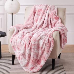 imageBedsure GentleSoft Sherpa Fluffy Blanket Queen Size for Bed  Fleece Warm and Cozy for Women Gift Plush ampamp Fuzzy Faux Fur Blanket for Couch Sofa and Decor Tie Dye Design Grey 90x90 Inches04  Pink