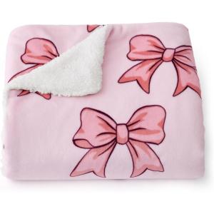 imageBedsure Gentlesoft Fleece Sherpa Throw Blanket for Couch Soft Gingham Bedding Thick Warm Blanket for Winter Cozy Gifts for Teen Girls Boys Kids Women Men Cute Plaid Decor for Home 50quotx60quot Brown10 Pink Bow