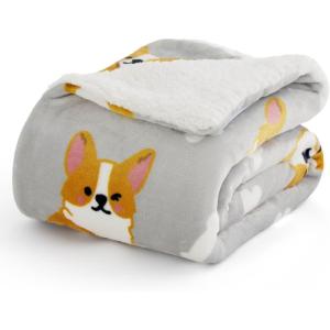 imageBedsure Gentlesoft Fleece Sherpa Throw Blanket for Couch Soft Gingham Bedding Thick Warm Blanket for Winter Cozy Gifts for Teen Girls Boys Kids Women Men Cute Plaid Decor for Home 50quotx60quot Brown03 Corgi