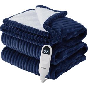 imageBedsure Healing Heated Blanket Throw  Flannel Sherpa Electric Blanket with Inspirational Words Heated Throw with 6 Heating Levels 4 Time Settings 3Hour AutoOff Gift for Grandma 50quotx60quot04  Navy