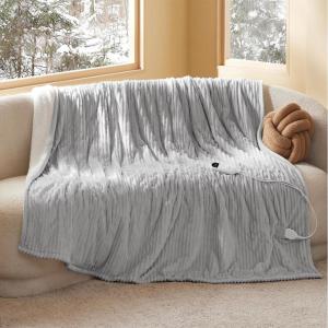 imageBedsure Healing Heated Blanket Throw  Flannel Sherpa Electric Blanket with Inspirational Words Heated Throw with 6 Heating Levels 4 Time Settings 3Hour AutoOff Gift for Grandma 50quotx60quot02  Harbor Mist