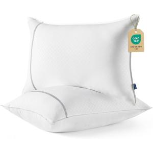 imageBedsure Hotel Pillows Queen Size Set of 4  Luxury Bed Pillows for Sleeping Decoration Strip Diamond Design Cover Fluffy Original Down Alternative Filling for Side Back or Stomach SleepersGrey