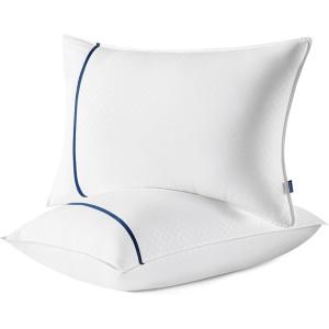 imageBedsure Hotel Pillows Queen Size Set of 4  Luxury Bed Pillows for Sleeping Decoration Strip Diamond Design Cover Fluffy Original Down Alternative Filling for Side Back or Stomach SleepersBlue