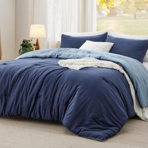 imageBedsure King Size Comforter Set Reversible Grey Soft Prewashed Bedding for All Seasons 3 Pieces Warm Down Alternative Bed Set 1 Lightweight Comforter 104quotx90quot and 2 Pillowcases 20quotx36quot12  NavyBlue