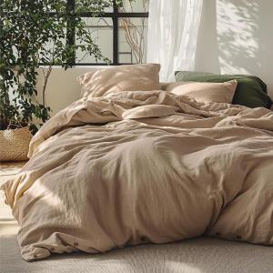 imageBedsure Linen Duvet Cover King  Linen Cotton Blend Duvet Cover Set Light Khaki Color Duvet Cover 3 Pieces 1 Duvet Cover 104 x 90 Inches and 2 Pillowcases Comforter Sold Separately17  Brown No Comforter