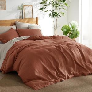 imageBedsure Linen Duvet Cover King  Linen Cotton Blend Duvet Cover Set Light Khaki Color Duvet Cover 3 Pieces 1 Duvet Cover 104 x 90 Inches and 2 Pillowcases Comforter Sold Separately32  Terracotta No Comforter