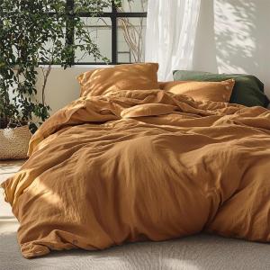 imageBedsure Linen Duvet Cover King  Linen Cotton Blend Duvet Cover Set Light Khaki Color Duvet Cover 3 Pieces 1 Duvet Cover 104 x 90 Inches and 2 Pillowcases Comforter Sold Separately08  Pumpkin Yellow No Comforter