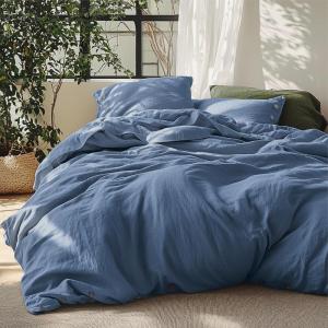 imageBedsure Linen Duvet Cover King  Linen Cotton Blend Duvet Cover Set Light Khaki Color Duvet Cover 3 Pieces 1 Duvet Cover 104 x 90 Inches and 2 Pillowcases Comforter Sold Separately11  Foggy Blue No Comforter