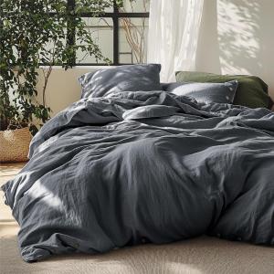imageBedsure Linen Duvet Cover King  Linen Cotton Blend Duvet Cover Set Light Khaki Color Duvet Cover 3 Pieces 1 Duvet Cover 104 x 90 Inches and 2 Pillowcases Comforter Sold Separately10  Charcoal Grey No Comforter
