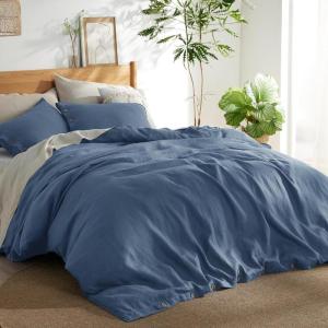 imageBedsure Linen Duvet Cover King  Linen Cotton Blend Duvet Cover Set Light Khaki Color Duvet Cover 3 Pieces 1 Duvet Cover 104 x 90 Inches and 2 Pillowcases Comforter Sold Separately06  Slate Blue No Comforter