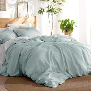 imageBedsure Linen Duvet Cover King  Linen Cotton Blend Duvet Cover Set Light Khaki Color Duvet Cover 3 Pieces 1 Duvet Cover 104 x 90 Inches and 2 Pillowcases Comforter Sold Separately32  Spa Blue No Comforter