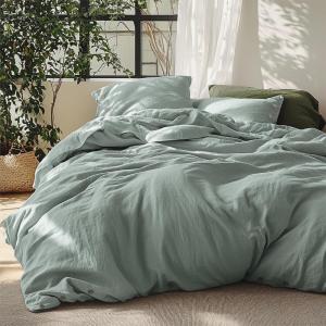 imageBedsure Linen Duvet Cover King  Linen Cotton Blend Duvet Cover Set Light Khaki Color Duvet Cover 3 Pieces 1 Duvet Cover 104 x 90 Inches and 2 Pillowcases Comforter Sold Separately12  Sage Green No Comforter