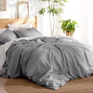 imageBedsure Linen Duvet Cover King  Linen Cotton Blend Duvet Cover Set Light Khaki Color Duvet Cover 3 Pieces 1 Duvet Cover 104 x 90 Inches and 2 Pillowcases Comforter Sold Separately02  Grey No Comforter