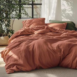 imageBedsure Linen Duvet Cover Queen Size  Linen Cotton Blend Bedding Set Soft ampamp Cozy 3 Pieces 1 Duvet Cover 90x90 Inches and 2 Pillowcases Light Khaki Color Cooling Bedding Comforter Sold Separately19  Burnt Orange No Comforter