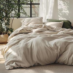 imageBedsure Linen Duvet Cover Queen Size  Linen Cotton Blend Bedding Set Soft ampamp Cozy 3 Pieces 1 Duvet Cover 90x90 Inches and 2 Pillowcases Light Khaki Color Cooling Bedding Comforter Sold Separately01  Light Khaki No Comforter