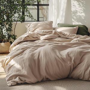 imageBedsure Linen Duvet Cover Queen Size  Linen Cotton Blend Bedding Set Soft ampamp Cozy 3 Pieces 1 Duvet Cover 90x90 Inches and 2 Pillowcases Light Khaki Color Cooling Bedding Comforter Sold Separately16 Warm Tan No Comforter
