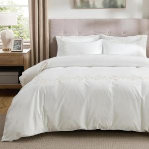 imageBedsure Luxury Hotel Duvet Cover Queen Size 100 White Cotton Embroidery Bedding Set Includes 1 Duvet Cover 90x90 Inches with Zipper Closure ampamp 2 Pillow Shams Comforter Sold Separately02  Curly Frame White No Comforter