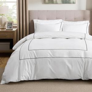 imageBedsure Luxury Hotel Duvet Cover Queen Size 100 White Cotton Embroidery Bedding Set Includes 1 Duvet Cover 90x90 Inches with Zipper Closure ampamp 2 Pillow Shams Comforter Sold Separately03  Embroidery White No Comforter