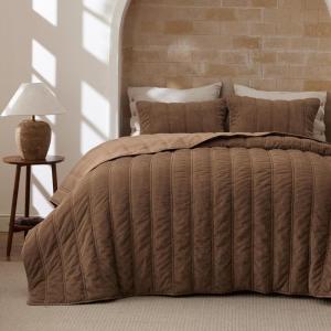 imageBedsure Luxury Velvet Quilt King Size Set  Lightweight Velvet Comforter King Corduroy Cloud Bedspread Coverlet Quilted Bedding Set Soft Winter Quilt with 2 Pillow Shams 106quotx96quot Ivory White07  Brown