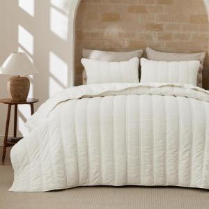 imageBedsure Luxury Velvet Quilt King Size Set  Lightweight Velvet Comforter King Corduroy Cloud Bedspread Coverlet Quilted Bedding Set Soft Winter Quilt with 2 Pillow Shams 106quotx96quot Ivory White06  Ivory White