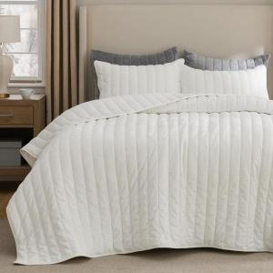 imageBedsure Luxury Velvet Quilt King Size Set  Lightweight Velvet Comforter King Corduroy Cloud Bedspread Coverlet Quilted Bedding Set Soft Winter Quilt with 2 Pillow Shams 106quotx96quot Ivory White04  Cream White