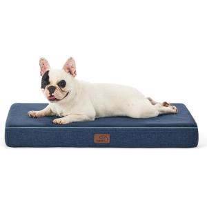 imageBedsure Memory Foam Dog Beds Large Sized Dog  Orthopedic Pet Beds for Crate with Removable Washable Cover and Nonskid Bottom Plush Flannel Fleece Top Pet Mat GreyNavy