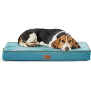imageBedsure Memory Foam Dog Beds Large Sized Dog  Orthopedic Pet Beds for Crate with Removable Washable Cover and Nonskid Bottom Plush Flannel Fleece Top Pet Mat GreyBlue
