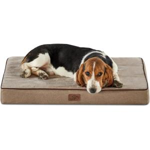 imageBedsure Memory Foam Dog Beds Large Sized Dog  Orthopedic Pet Beds for Crate with Removable Washable Cover and Nonskid Bottom Plush Flannel Fleece Top Pet Mat GreyKhaki