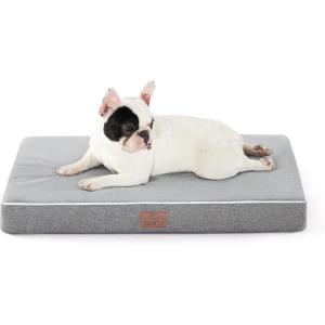 imageBedsure Memory Foam Dog Beds Large Sized Dog  Orthopedic Pet Beds for Crate with Removable Washable Cover and Nonskid Bottom Plush Flannel Fleece Top Pet Mat GreyLight Grey