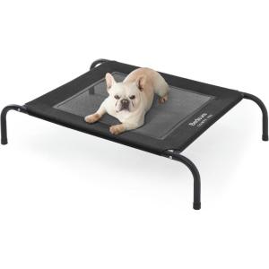 imageBedsure Outdoor Elevated Dog Bed Large Sized Dog Portable Indoor ampamp Outdoor Cooling Raised Cot Pet Hammock Bed with SkidResistant Feet Frame with Breathable Mesh Deep Sea Blue 49 inchesBlack