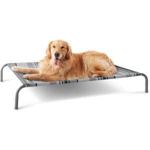 imageBedsure Outdoor Elevated Dog Bed Large Sized Dog Portable Indoor ampamp Outdoor Cooling Raised Cot Pet Hammock Bed with SkidResistant Feet Frame with Breathable Mesh Deep Sea Blue 49 inchesStriped Grey