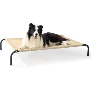 imageBedsure Outdoor Elevated Dog Bed Large Sized Dog Portable Indoor ampamp Outdoor Cooling Raised Cot Pet Hammock Bed with SkidResistant Feet Frame with Breathable Mesh Deep Sea Blue 49 inchesKhaki