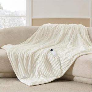 imageBedsure Plaid Heated Blanket Throw  Flannel Sherpa Electric Blanket with Plaid Pattern Heating with 6 Heating Levels 4 Time Settings 3Hour AutoOff Warm Gifts for Grandma Blue 50quotx60quot01  Coconut White