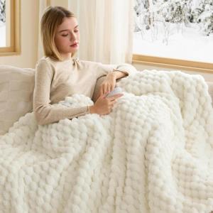 imageBedsure Plaid Heated Blanket Throw  Flannel Sherpa Electric Blanket with Plaid Pattern Heating with 6 Heating Levels 4 Time Settings 3Hour AutoOff Warm Gifts for Grandma Blue 50quotx60quot15  Coconut White