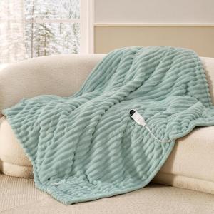 imageBedsure Plaid Heated Blanket Throw  Flannel Sherpa Electric Blanket with Plaid Pattern Heating with 6 Heating Levels 4 Time Settings 3Hour AutoOff Warm Gifts for Grandma Blue 50quotx60quot07  Emerald Green