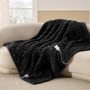 imageBedsure Plaid Heated Blanket Throw  Flannel Sherpa Electric Blanket with Plaid Pattern Heating with 6 Heating Levels 4 Time Settings 3Hour AutoOff Warm Gifts for Grandma Blue 50quotx60quot09  Black